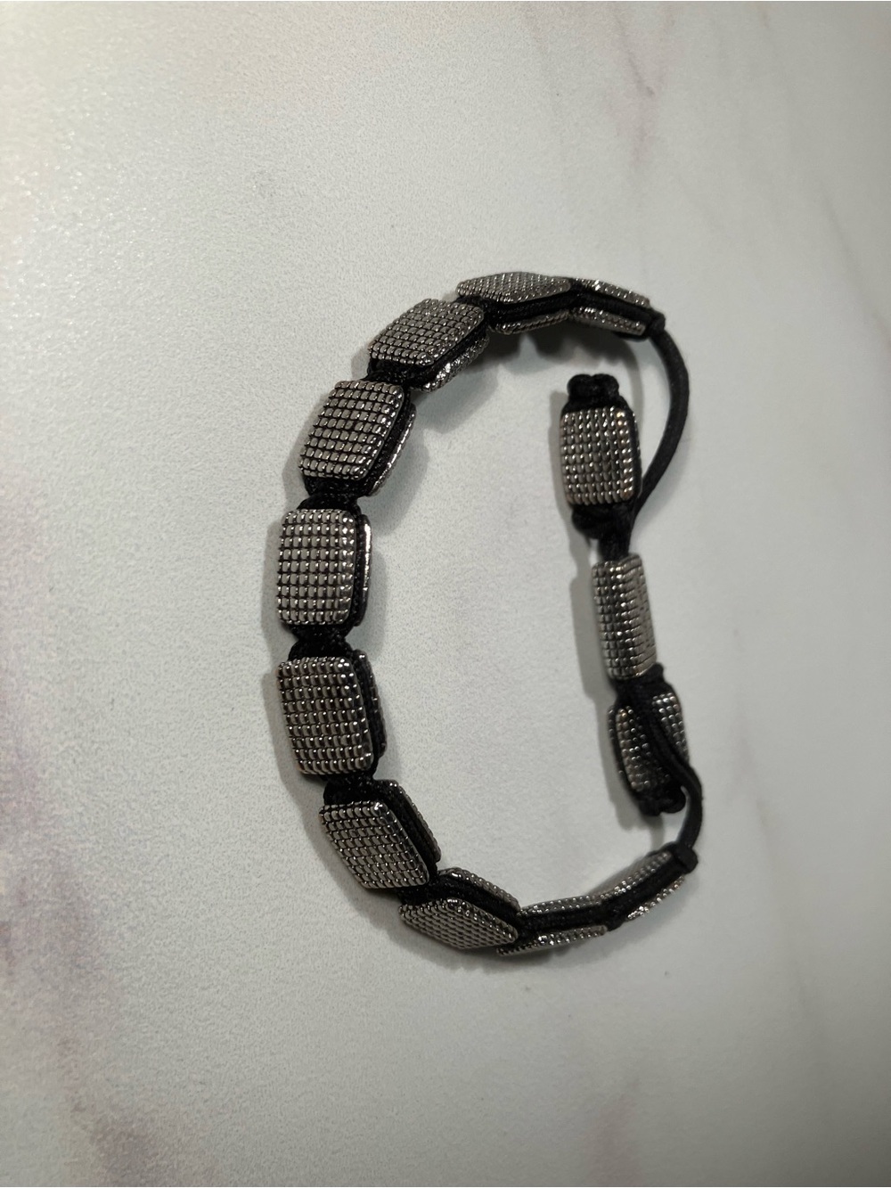 Men’s adjustable Bracelet - Textured Rectangular Links in stainless steel